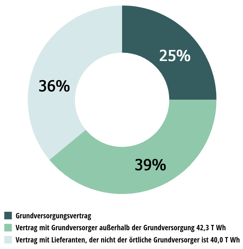 Kreisdiagramm zur Verteilung der Stromtarife bei Grundversorgern
