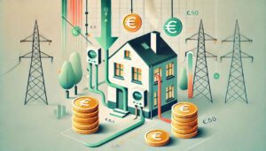 Euro-Münzen und Strommasten